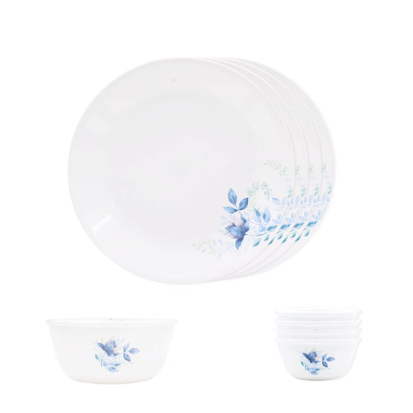 Corelle Blue Floral Mini Dining Set - 9 Pcs | For Family of 4 | Break & Chip Resistant | Lightweight & Durable | Microwave & Dishwasher Safe