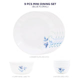 Corelle Blue Floral Mini Dining Set - 9 Pcs | For Family of 4 | Break & Chip Resistant | Lightweight & Durable | Microwave & Dishwasher Safe