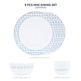 Corelle Denham Mini Dining Set - 9 Pcs | For Family of 4 | Break & Chip Resistant | Lightweight & Durable | Microwave & Dishwasher Safe