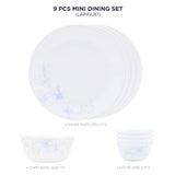 Corelle Lapinue1 - 9 Pcs Mini Dining Set | For Family of 4| Break & Chip Resistant | Lightweight & Durable | Microwave & Dishwasher Safe