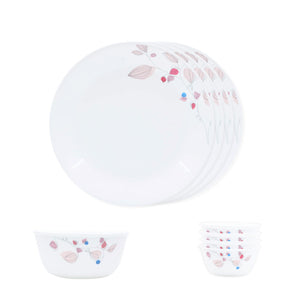 Corelle Pink Breeze1 - 9 Pcs Mini Dining Set | For Family of 4| Break & Chip Resistant | Lightweight & Durable | Microwave & Dishwasher Safe