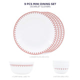 Corelle Scarlet Clover - 9 Pcs Mini Dining Set | For Family of 4| Break & Chip Resistant | Lightweight & Durable | Microwave & Dishwasher Safe