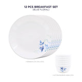 Corelle Blue Floral Breakfast Set - 12 Pc | For Family of 6 | Break & Chip Resistant | Lightweight & Durable | Microwave & Dishwasher Safe