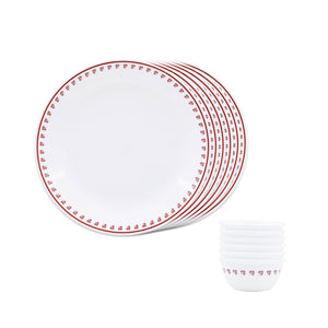 Corelle Scarlet Clover - 12 Pc Breakfast Set | For Family of 6| Break & Chip Resistant | Lightweight & Durable | Microwave & Dishwasher Safe