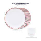 Corelle Scarlet Clover - 12 Pc Breakfast Set | For Family of 6| Break & Chip Resistant | Lightweight & Durable | Microwave & Dishwasher Safe