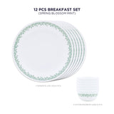 Corelle Spring Blossom Mint - 12 Pc Breakfast Set | For Family of 6| Break & Chip Resistant | Lightweight & Durable | Microwave & Dishwasher Safe