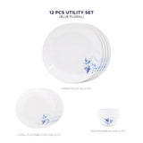 Corelle Blue Floral Breakfast Set - 12 Pc | For Family of 4 | Break & Chip Resistant | Lightweight & Durable | Microwave & Dishwasher Safe