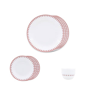 Corelle Scarlet Clover - 12 Pc Breakfast Set | For Family of 4| Break & Chip Resistant | Lightweight & Durable | Microwave & Dishwasher Safe