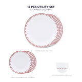 Corelle Scarlet Clover - 12 Pc Breakfast Set | For Family of 4| Break & Chip Resistant | Lightweight & Durable | Microwave & Dishwasher Safe