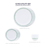 Corelle Spring Blossom Mint - 12 Pc Breakfast Set | For Family of 4| Break & Chip Resistant | Lightweight & Durable | Microwave & Dishwasher Safe