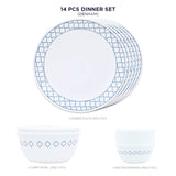 Corelle Denham Dinner Set - 14 Pcs | For Family of 6 | Break & Chip Resistant | Lightweight & Durable | Microwave & Dishwasher Safe