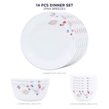 Corelle Pink Breeze1 Dinner Set - 14 Pcs | For Family of 6 | Break & Chip Resistant | Lightweight & Durable | Microwave & Dishwasher Safe