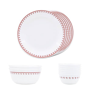 Corelle Scarlet Clover Dinner Set - 14 Pcs | For Family of 6 | Break & Chip Resistant | Lightweight & Durable | Microwave & Dishwasher Safe