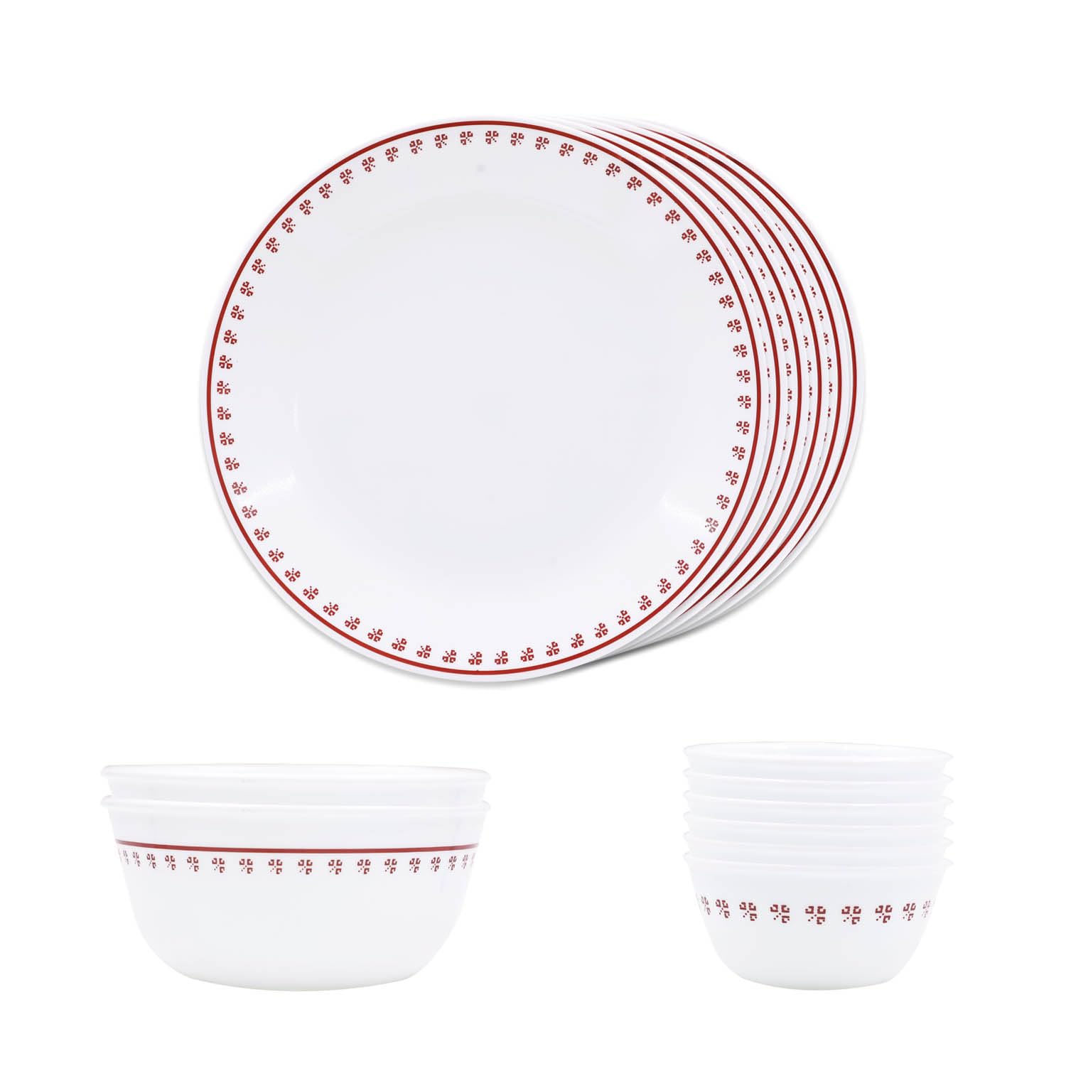 Corelle Scarlet Clover Dinner Set 14 Pcs For Family of Break Chip Resistant Lightweight Durable Microwave Dishwasher Safe