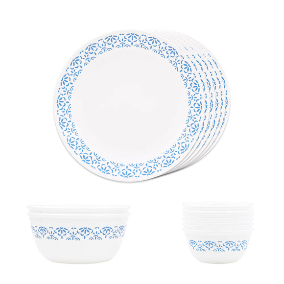 Corelle Skyline Bay Garden Dinner Set - 14 Pcs | For Family of 6 | Break & Chip Resistant | Lightweight & Durable | Microwave & Dishwasher Safe