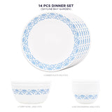 Corelle Skyline Bay Garden Dinner Set - 14 Pcs | For Family of 6 | Break & Chip Resistant | Lightweight & Durable | Microwave & Dishwasher Safe