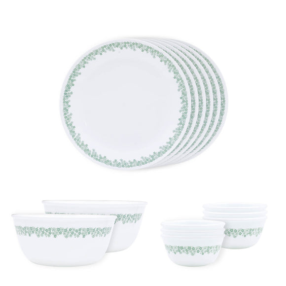 Corelle Spring Blossom Mint Dinner Set - 14 Pcs | For Family of 6 | Break & Chip Resistant | Lightweight & Durable | Microwave & Dishwasher Safe