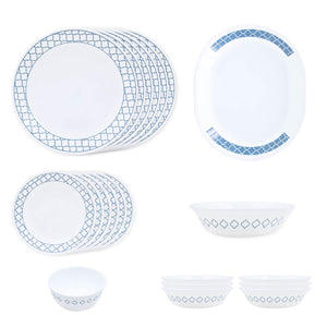 Corelle Denham Dinner Set - 21 Pcs | For Family of 6 | Break & Chip Resistant | Lightweight & Durable | Microwave & Dishwasher Safe