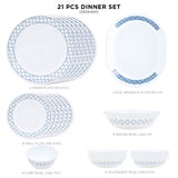 Corelle Denham Dinner Set - 21 Pcs | For Family of 6 | Break & Chip Resistant | Lightweight & Durable | Microwave & Dishwasher Safe