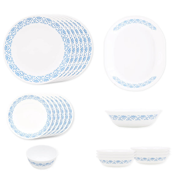 Corelle Skyline Bay Garden- 21 Pcs Dinner Set | For Family of 6| Break & Chip Resistant | Lightweight & Durable | Microwave & Dishwasher Safe