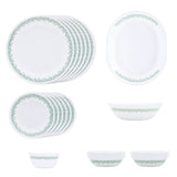 Corelle Spring Blossom Mint - 21 Pcs Dinner Set | For Family of 6| Break & Chip Resistant | Lightweight & Durable | Microwave & Dishwasher Safe