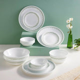 Corelle Spring Blossom Mint - 21 Pcs Dinner Set | For Family of 6| Break & Chip Resistant | Lightweight & Durable | Microwave & Dishwasher Safe