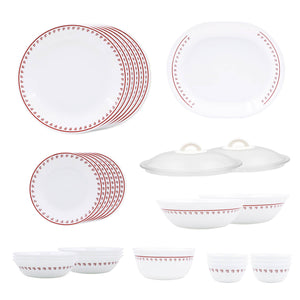 Corelle Scarlet Clover - 30 Pcs Dinner Set | For Family of 6| Break & Chip Resistant | Lightweight & Durable | Microwave & Dishwasher Safe