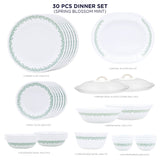 Corelle Spring Blossom Mint - 30 Pcs Dinner Set | For Family of 6| Break & Chip Resistant | Lightweight & Durable | Microwave & Dishwasher Safe