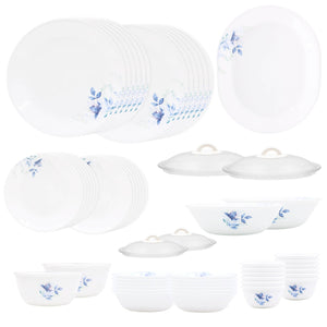 Corelle Blue Floral Dinner Set - 57 Pcs | For Family of 12 | Break & Chip Resistant | Lightweight & Durable | Microwave & Dishwasher Safe