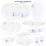 Corelle Blue Floral Dinner Set - 57 Pcs | For Family of 12 | Break & Chip Resistant | Lightweight & Durable | Microwave & Dishwasher Safe