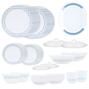 Corelle Denham Dinner Set - 57 Pcs |  For Family of 12 | Break & Chip Resistant | Lightweight & Durable | Microwave & Dishwasher Safe