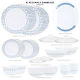 Corelle Denham Dinner Set - 57 Pcs |  For Family of 12 | Break & Chip Resistant | Lightweight & Durable | Microwave & Dishwasher Safe