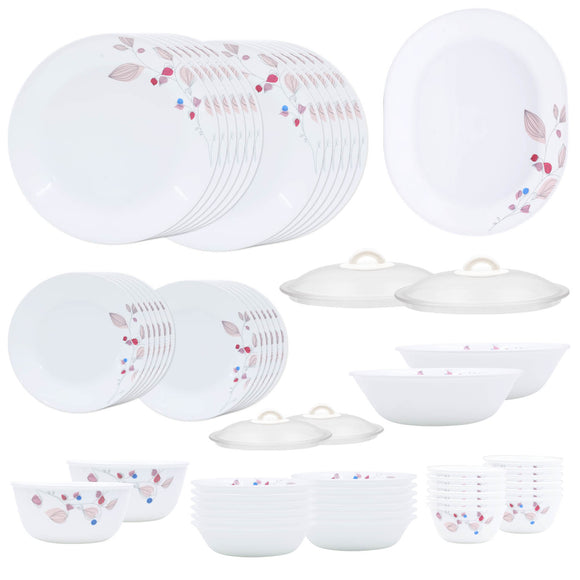 Corelle Pink Breeze1 - 57 Pcs Dinner Set | For Family of 12| Break & Chip Resistant | Lightweight & Durable | Microwave & Dishwasher Safe