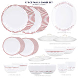 Corelle Scarlet Clover - 57 Pcs Dinner Set | For Family of 12| Break & Chip Resistant | Lightweight & Durable | Microwave & Dishwasher Safe