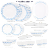 Corelle Skyline Bay Garden - 57 Pcs Dinner Set | For Family of 12| Break & Chip Resistant | Lightweight & Durable | Microwave & Dishwasher Safe