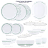 Corelle Spring Blossom Mint - 57 Pcs Dinner Set | For Family of 12| Break & Chip Resistant | Lightweight & Durable | Microwave & Dishwasher Safe