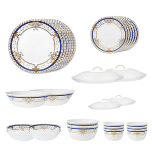 Corelle Asia Collection Gold Series - 32 Pcs Dinner Set - Gold Abundance (24k Gold) | For Family of 6 | Break & Chip Resistant | Lightweight & Durable | Microwave & Dishwasher Safe