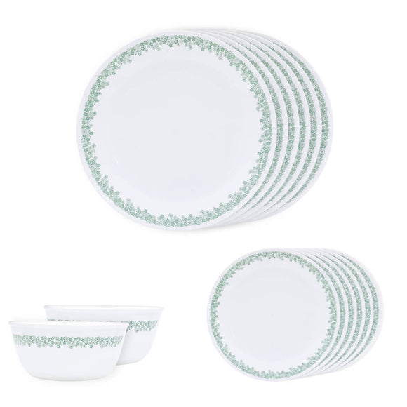 Corelle Spring Blossom Mint Dinner Set - 14 Pcs | For Family of 6 | Break & Chip Resistant | Lightweight & Durable | Microwave & Dishwasher Safe