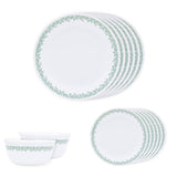 Corelle Spring Blossom Mint Dinner Set - 14 Pcs | For Family of 6 | Break & Chip Resistant | Lightweight & Durable | Microwave & Dishwasher Safe