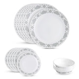 CORELLE MODENA 18 PCS Dinner Set| For Family of 6| Plates & Bowls for Dining| Including 6 Dinner Plate, 6 Small Plate & 6 Vegetable  Bowl | Vitrelle Triple Layer Glass| Lightweight |1-year warranty on chips, breaks & scratches