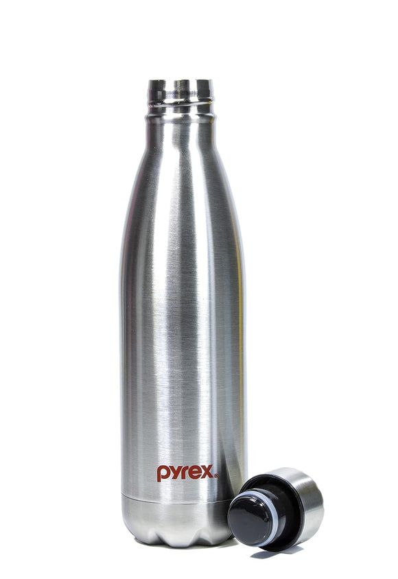 Pyrex Stainless Steel Insulated 24 Hours Hot or Cold Bottle Flask, 500 ml, Silver