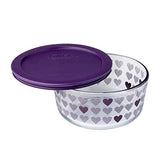 Pyrex Decorated Storage 4-cup/950ml Round Storage Purple Hearts WPC - Purple