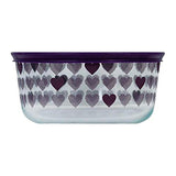 Pyrex Decorated Storage 4-cup/950ml Round Storage Purple Hearts WPC - Purple