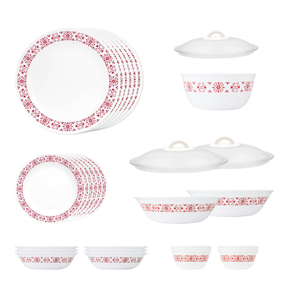 Corelle Livingware Round Red Trellis 30 Pcs Dinner Set