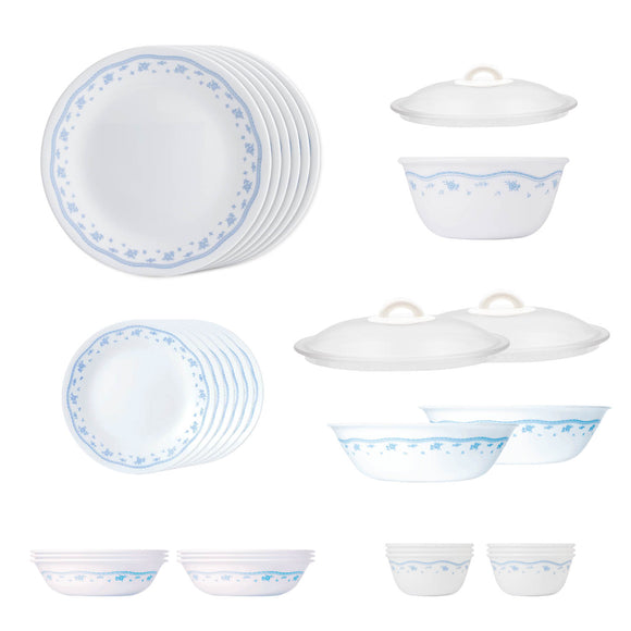 Corelle Livingware Round Morning Blue 30 Pcs Dinner Set - with Serving Bowl