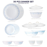 Corelle Livingware Round Morning Blue 30 Pcs Dinner Set - with Serving Bowl