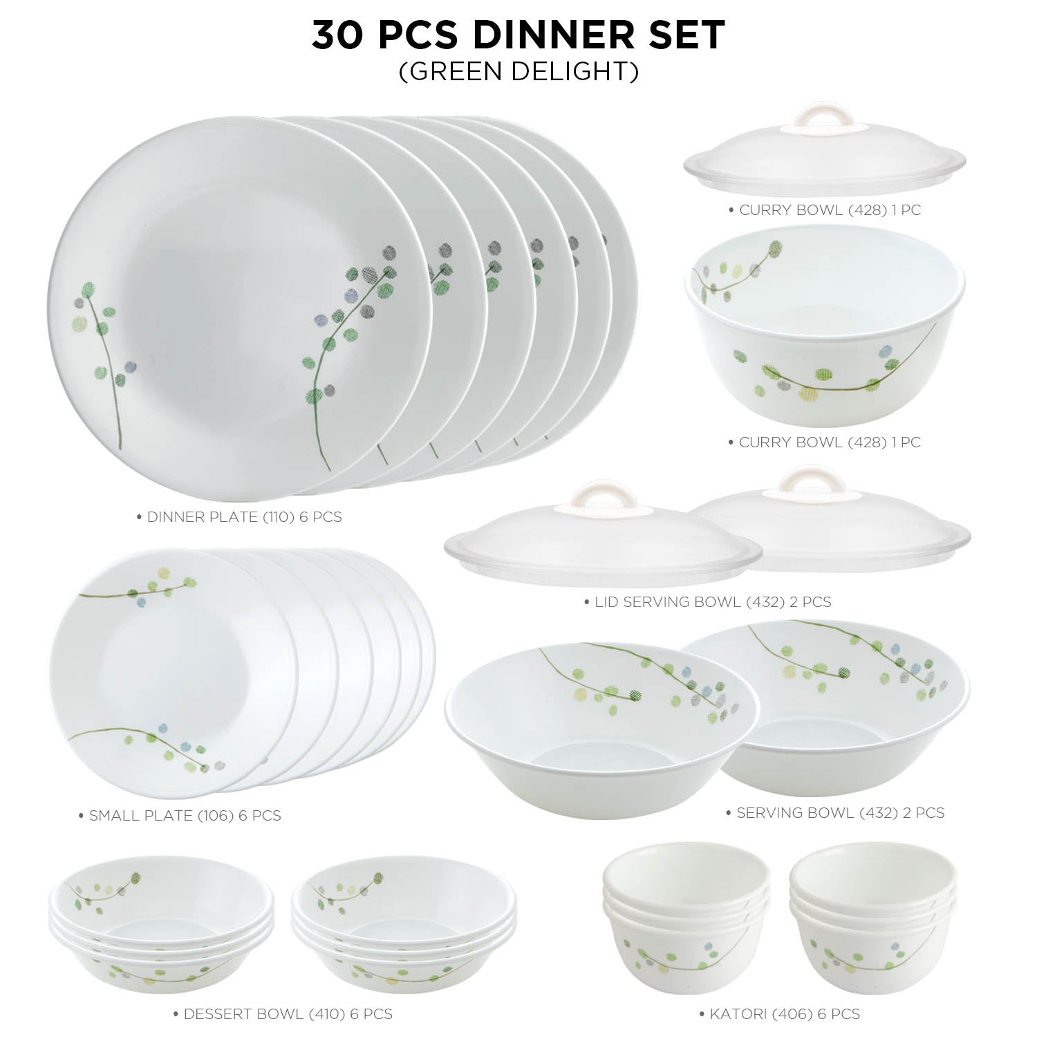 Corelle Livingware Round Green Delight 30 Pcs Dinner Set