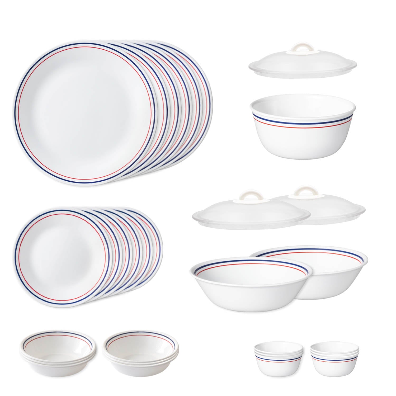 Corelle Livingware Round Double Ring Red-N-Blue 30 Pcs Dinner Set