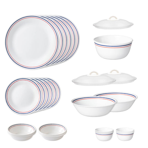 Corelle Livingware Round Double Ring Red-N-Blue 30 Pcs Dinner Set