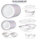 Corelle Livingware Round Double Ring Red-N-Blue 30 Pcs Dinner Set